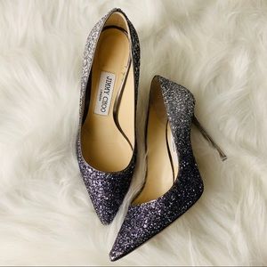Jimmy Choo Romy Navy Silver Ombre Glitter 100mm